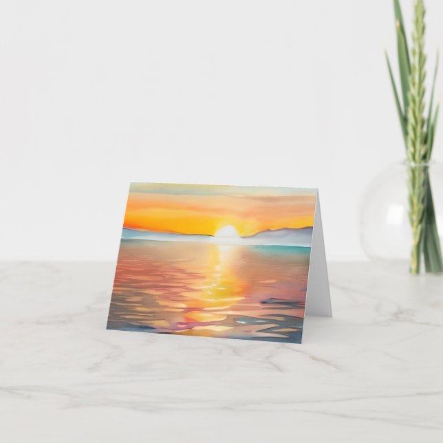 Watercolor lake sunset customizable card (Front)