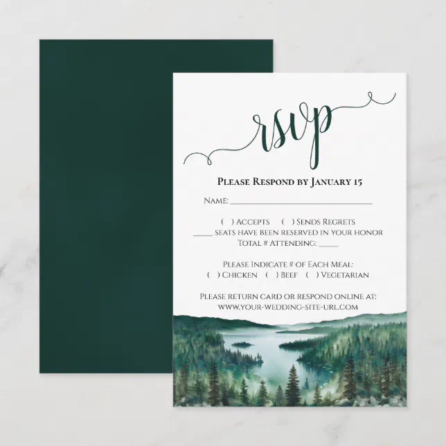 Watercolor Lake Tahoe Landscape Rustic Wedding RSVP Card | Zazzle