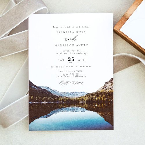 Watercolor Lake Tahoe National Park Wedding Invitation