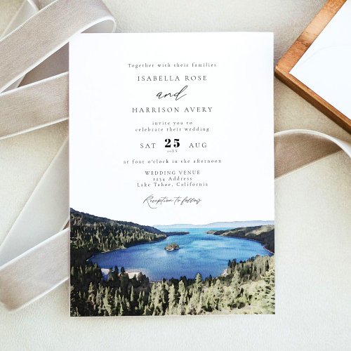 Watercolor Lake Tahoe National Park Wedding Invitation