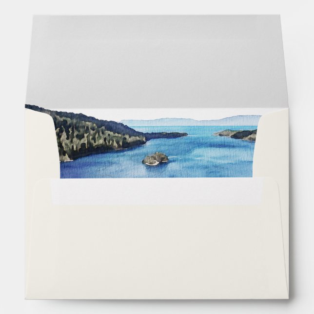Watercolor Lake Tahoe Skyline Wedding Envelope (Back (Bottom))