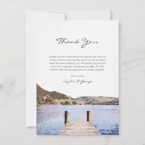 Watercolor Lake Wedding Thank You Card With Photo