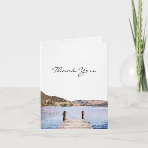 Watercolor Lake Wedding Thank You Card With Photo