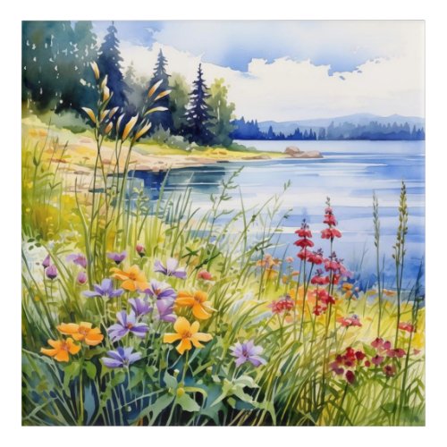  Watercolor Lake  Wildflowers Wall Art