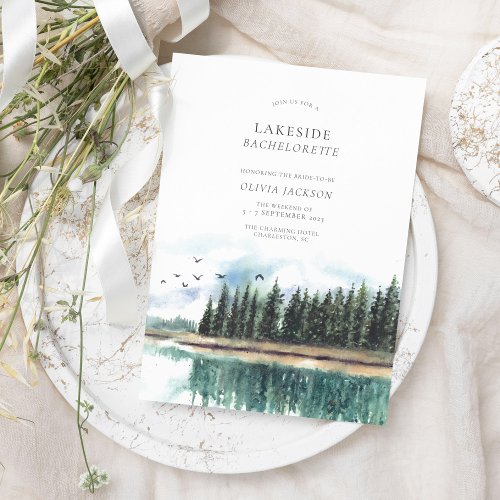 Watercolor Lakeside Bachelorette Weekend Itinerary Invitation