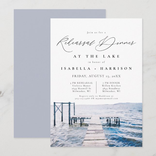 Watercolor Lakeside Wedding Rehearsal Dinner Invit Invitation (Front/Back)