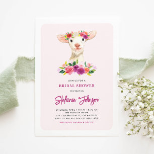 Watercolor Lamb and Purple Flowers Bridal Shower Invitation