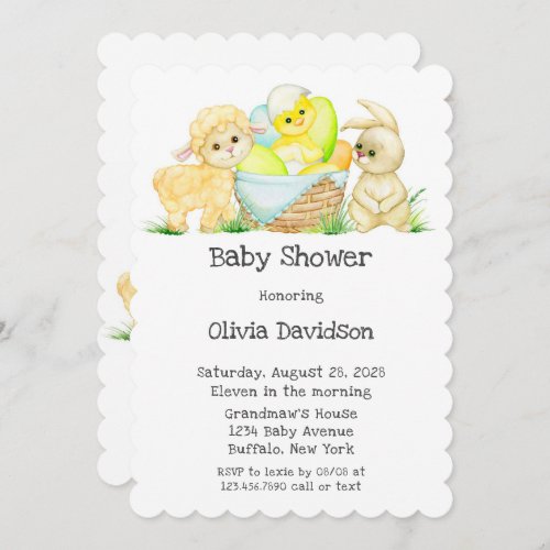 Watercolor Lamb Chic and Bunny Baby Shower Invitation