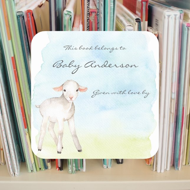 Watercolor Lamb farm animal baby shower bookplate (Creator Uploaded)