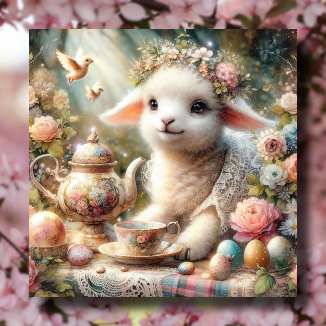 Watercolor Lamb Pastel Easter Tea Party  Holiday Card (Creator Uploaded)