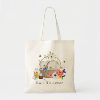 Watercolor Lamb Spring Flowers Easter Basket