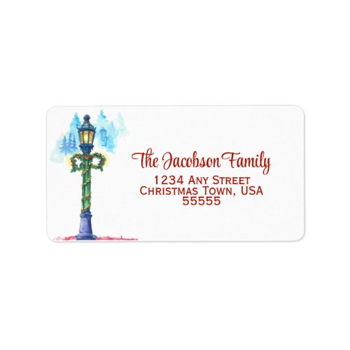 Watercolor Lamp Post Christmas Big Return Address Label