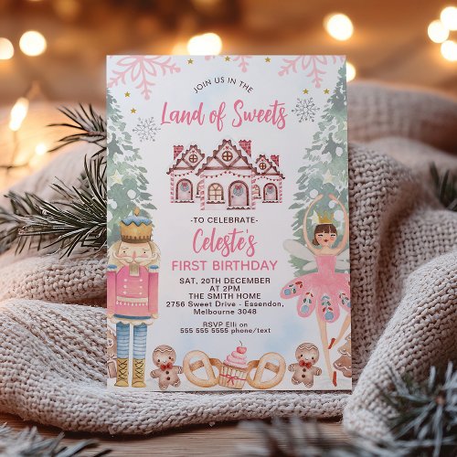 Watercolor Land Of Sweets Nutcracker Birthday  Invitation