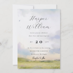 Watercolor Landscape and clouds wedding invitation
