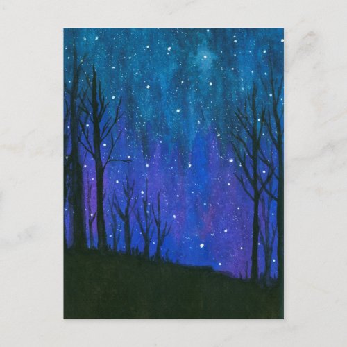 Watercolor Landscape Art Night Sky Stars Universe Postcard