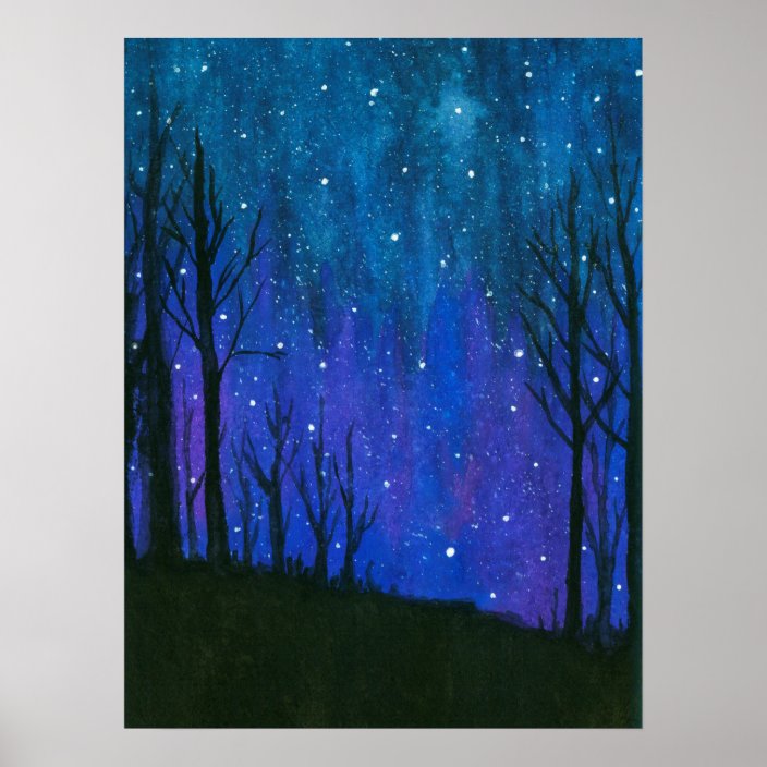 Watercolor Landscape Art Night Sky Stars Universe Poster Zazzle