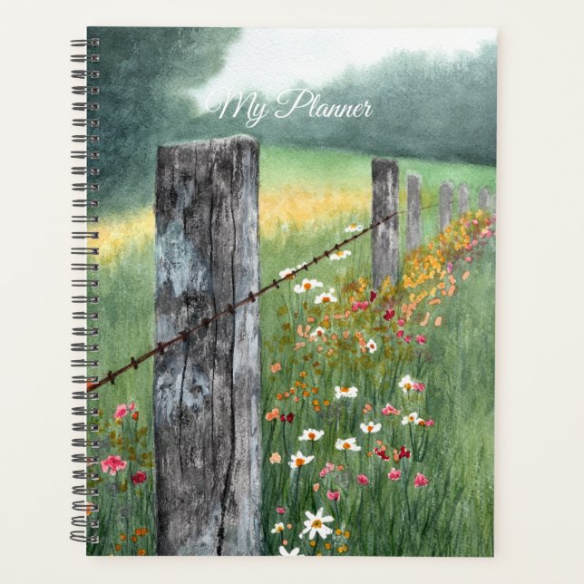Watercolor landscape art with flowers, planner (Front)