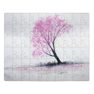 watercolor landscape asian tree cherry blossom jigsaw puzzle