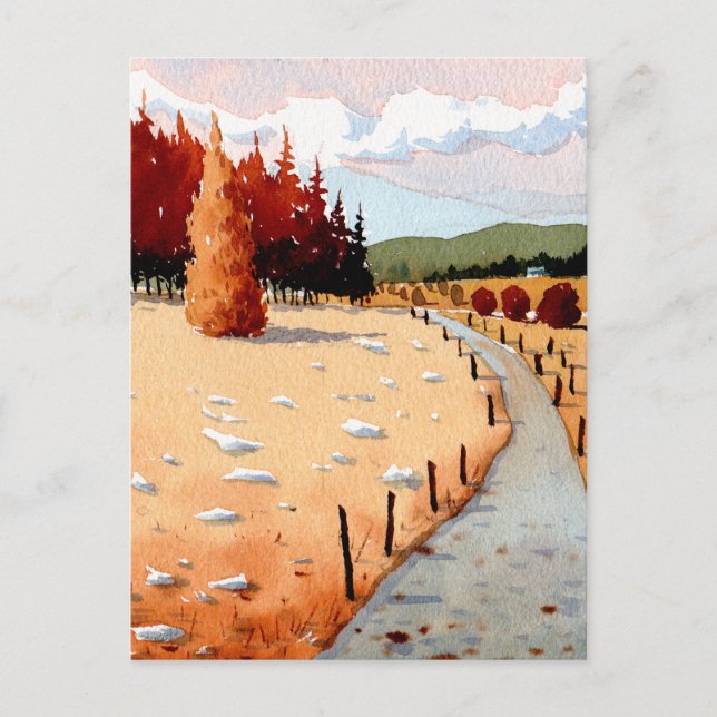 Watercolor Landscape autumn forest  Postcard (Front)