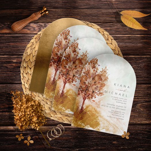 Watercolor Landscape Autumn Gold Arch ID786