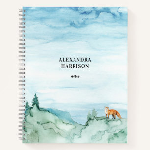 Watercolor Landscape Cute Fox Woodland Nature Notebook