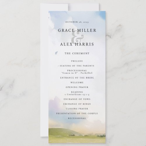 Watercolor landscape dreamy clouds wedding program