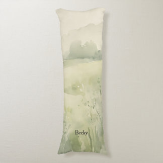 Watercolor Landscape Green Beige Wildflowers Body Pillow