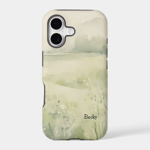 Watercolor Landscape Green Beige Wildflowers iPhone 17 Case