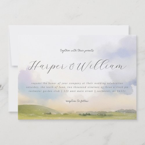Watercolor landscape horisontal wedding invitation