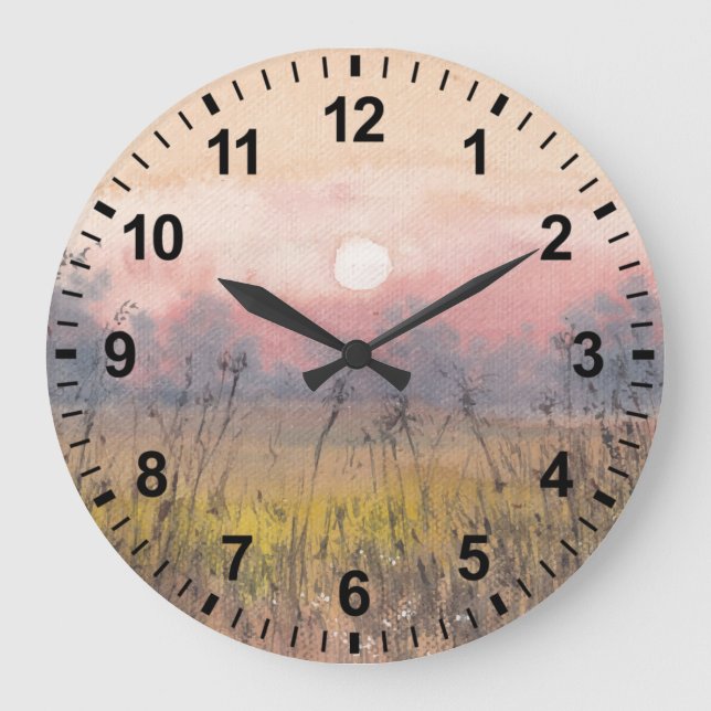 Watercolor Landscape Morning Light Clock (Front)