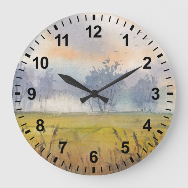 Watercolor Landscape Morning Light Clock (Front)