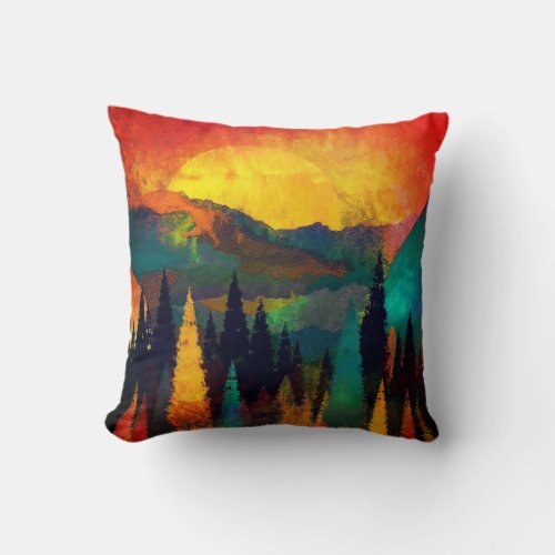 Watercolor Landscape Mountain Painting  Throw Pillow