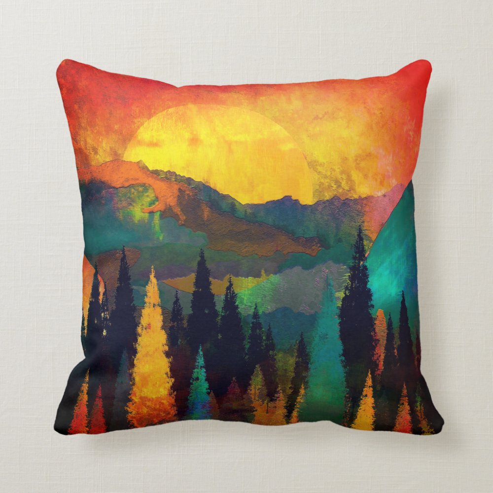 Watercolor Landscape Mountain Painting Throw Pillow