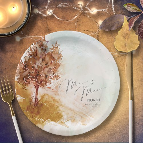 Watercolor Landscape Mr  Mrs Autumn Gold ID786 Paper Plates