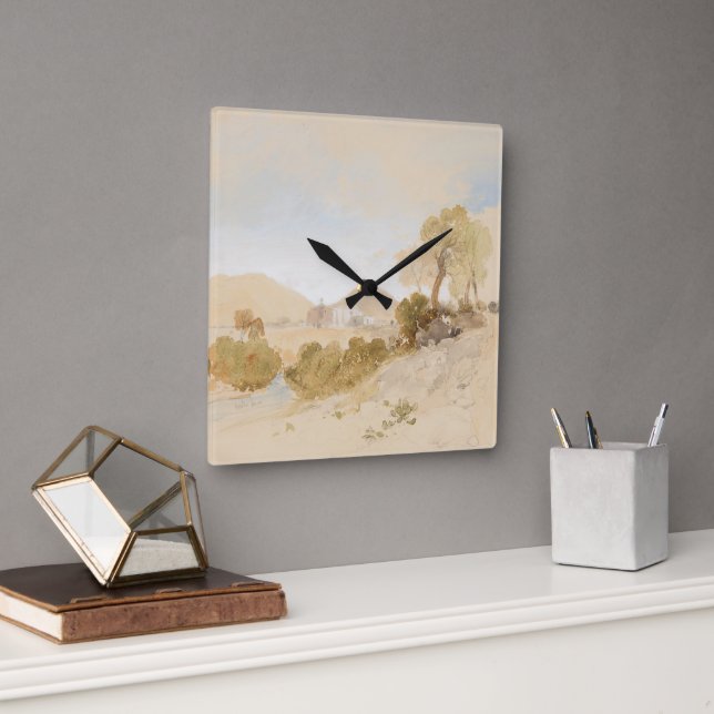 Watercolor Landscape Near San Francisco, Mexico Square Wall Clock (Office)