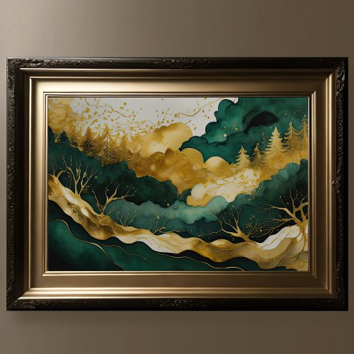 Watercolor Landscape Painting Gold Green VI Poster