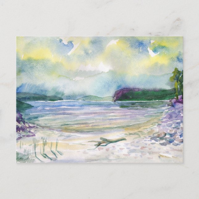 Watercolor landscape painting. Summer rain. Postcard (Front)