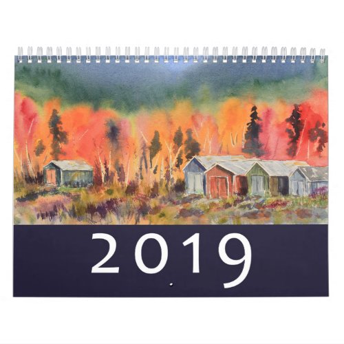 Watercolor landscape paintings wall calendar 2019