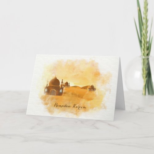 Watercolor landscape Ramadan Greeting Card