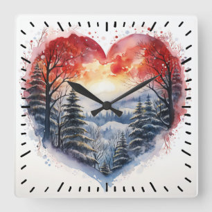 Watercolor Landscape Square Wall Clock