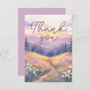 Watercolor Landscape Sunrise Nature Purple Tones Thank You Card