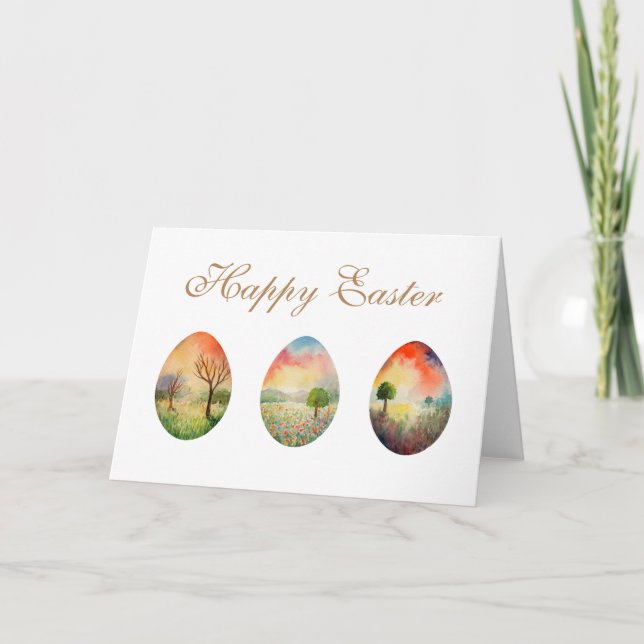 Watercolor Landscape Sunset Easter Egg Card (Front)