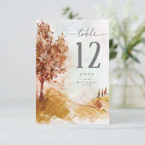 Watercolor Landscape Table Number Autumn ID786