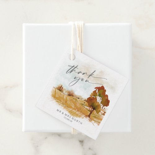 Watercolor Landscape Thank You Autumn Gold ID786 Favor Tags