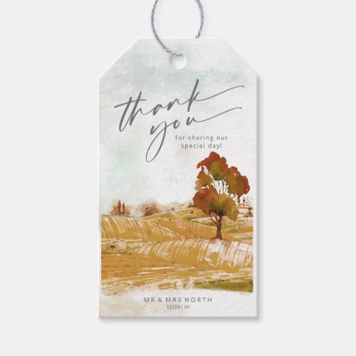 Watercolor Landscape Thank You Autumn Gold ID786 Gift Tags