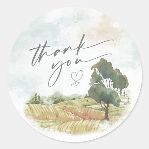 Watercolor Landscape Thank You Sage Green ID786 Classic Round Sticker