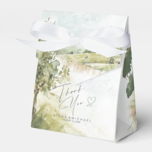 Watercolor Landscape Thank You Sage Green ID786 Favor Box