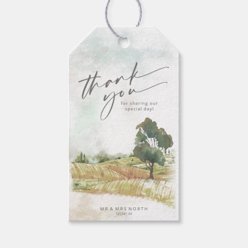 Watercolor Landscape Thank You Sage Green ID786 Gift Tags