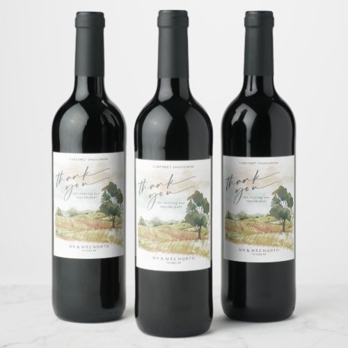 Watercolor Landscape Thank You Sage Green ID786 Wine Label