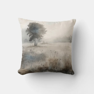 Watercolor Landscape Tree Meadow Throw Pillow